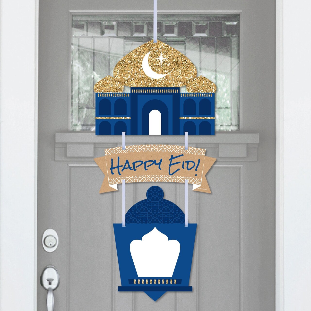 Big Dot of Happiness Ramadan - Hanging Porch Eid Mubarak Party Outdoor Decorations - Front Door Decor - 3 Piece Sign